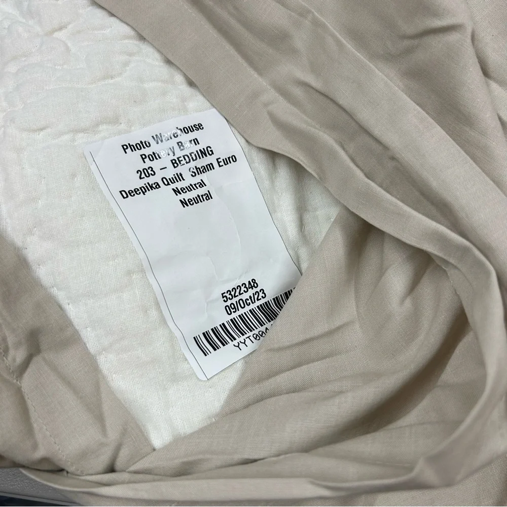 Pottery Barn Deepika Padukone Quilted Pillow Sham Cover Euro Square Neutral NEW